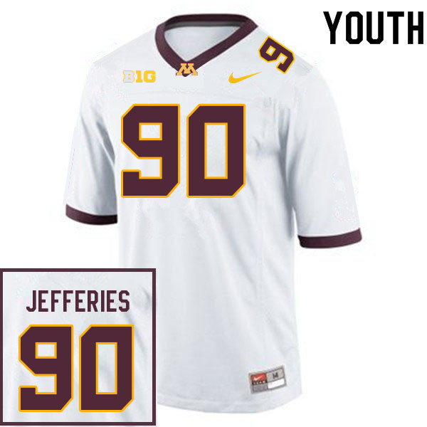 Youth #90 Darnell Jefferies Minnesota Golden Gophers College Football Jerseys Sale-White - Click Image to Close